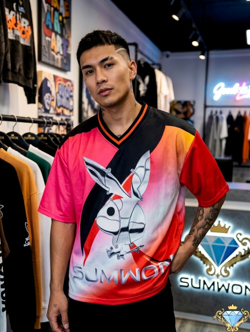 SUMWON x Playboy Men's Oversized Mesh Streetwear Summer Jersey - Size L